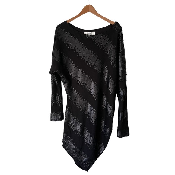 Badgley Mischka Mark & James NWOT Asymmetric Black Sequin Cocktail Dress Medium - Picture 2 of 6